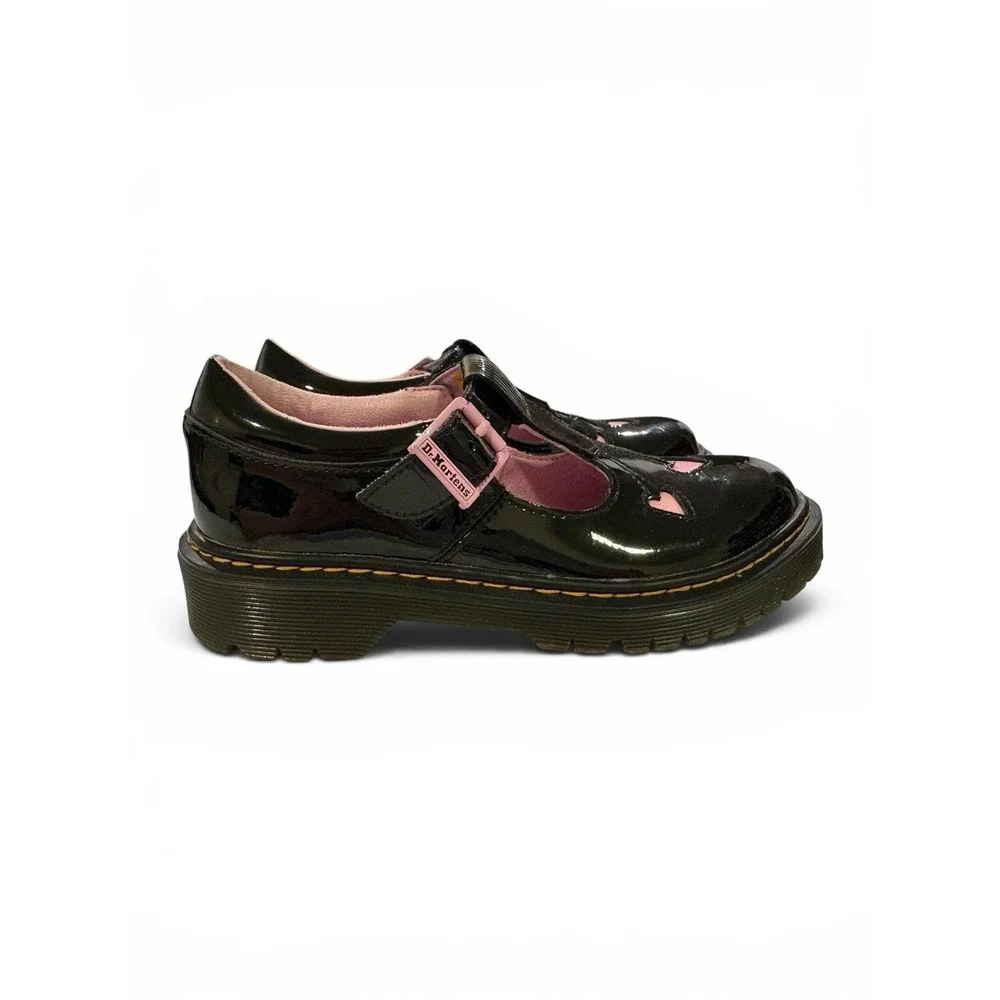 Dr. Martens Mary Jane Heart Buckle Black Pink Women's Flats US Size 3
